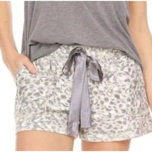 Flora Nikrooz Jillian Grey Animal Shorts PJ XS NWT Leopard Cotton Satin Drawstri